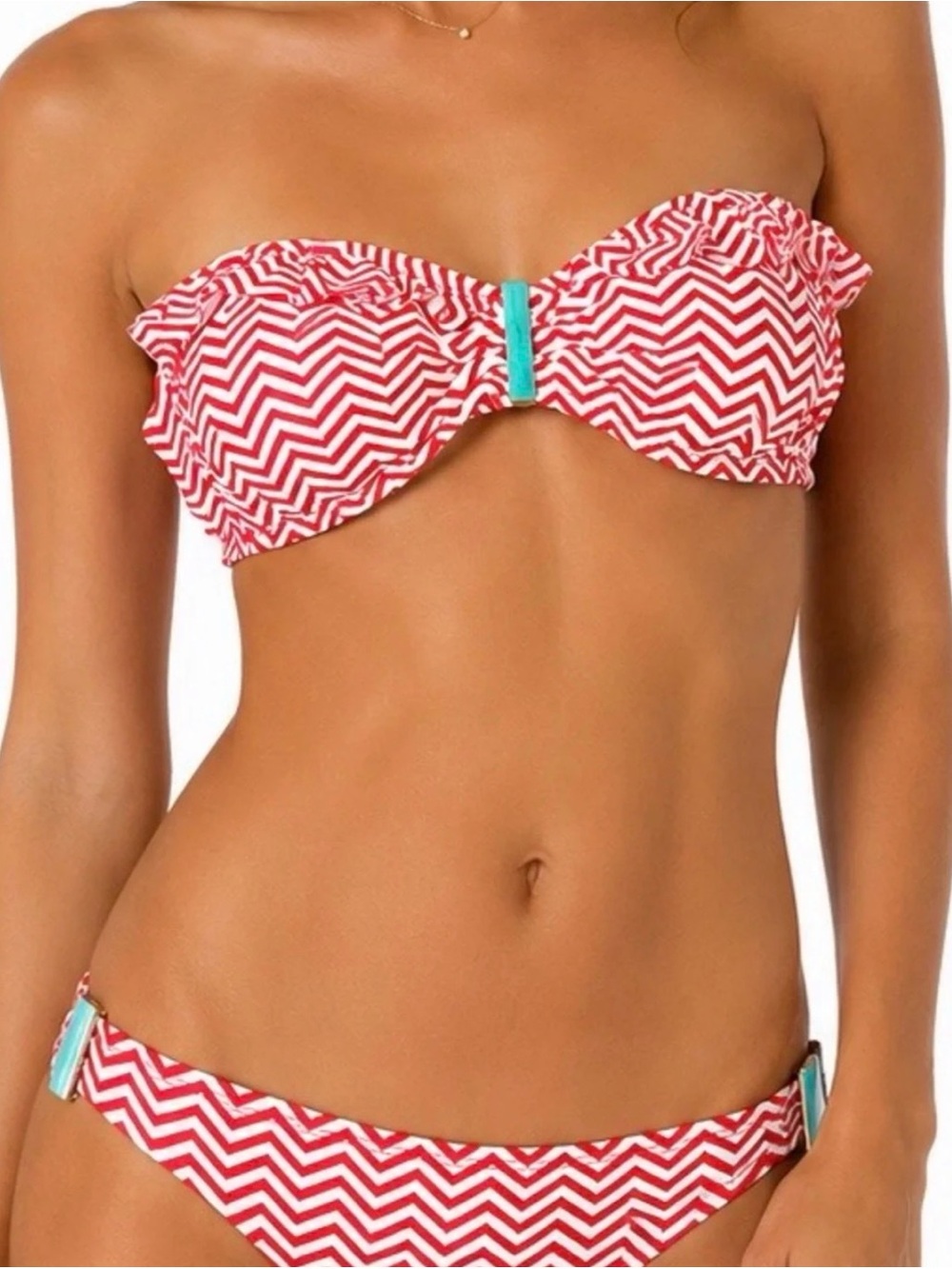 Americana 👙 Red and White Bikini Sporty Bandeau Top Med Bottoms Small